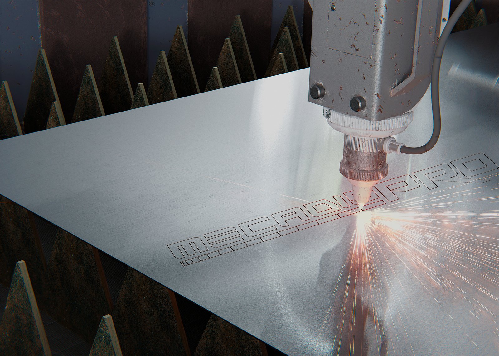 Mecadispro_Grabado láser sobre superficie metálica maquina trabajando